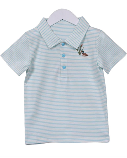 presale BT1264  Baby Boys Blue Stripe Short Sleeves Ducks Button Polo Shirts Top   D 6.3