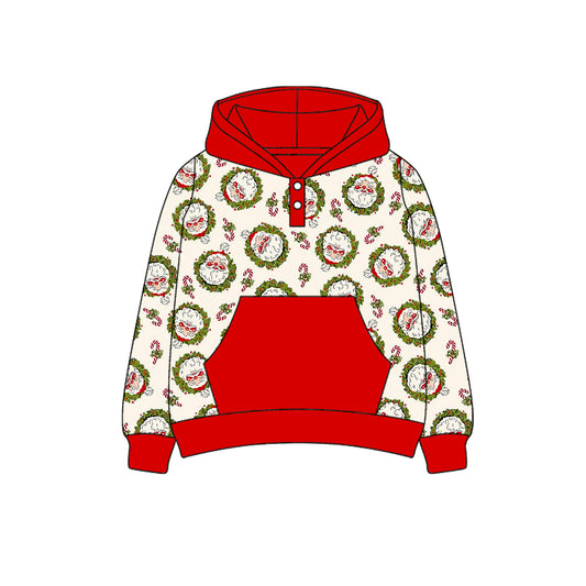 presale BT1266  Baby Boys Red Candy Cane Santa Plaid Pockets Button Hoodies Top  D 6.7