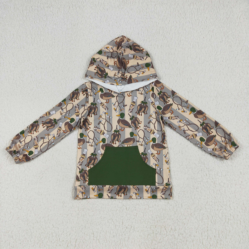 BT1267 Baby Boys Long Sleeves Ducks Stripe Pocket Hoodies Top  D 6.11