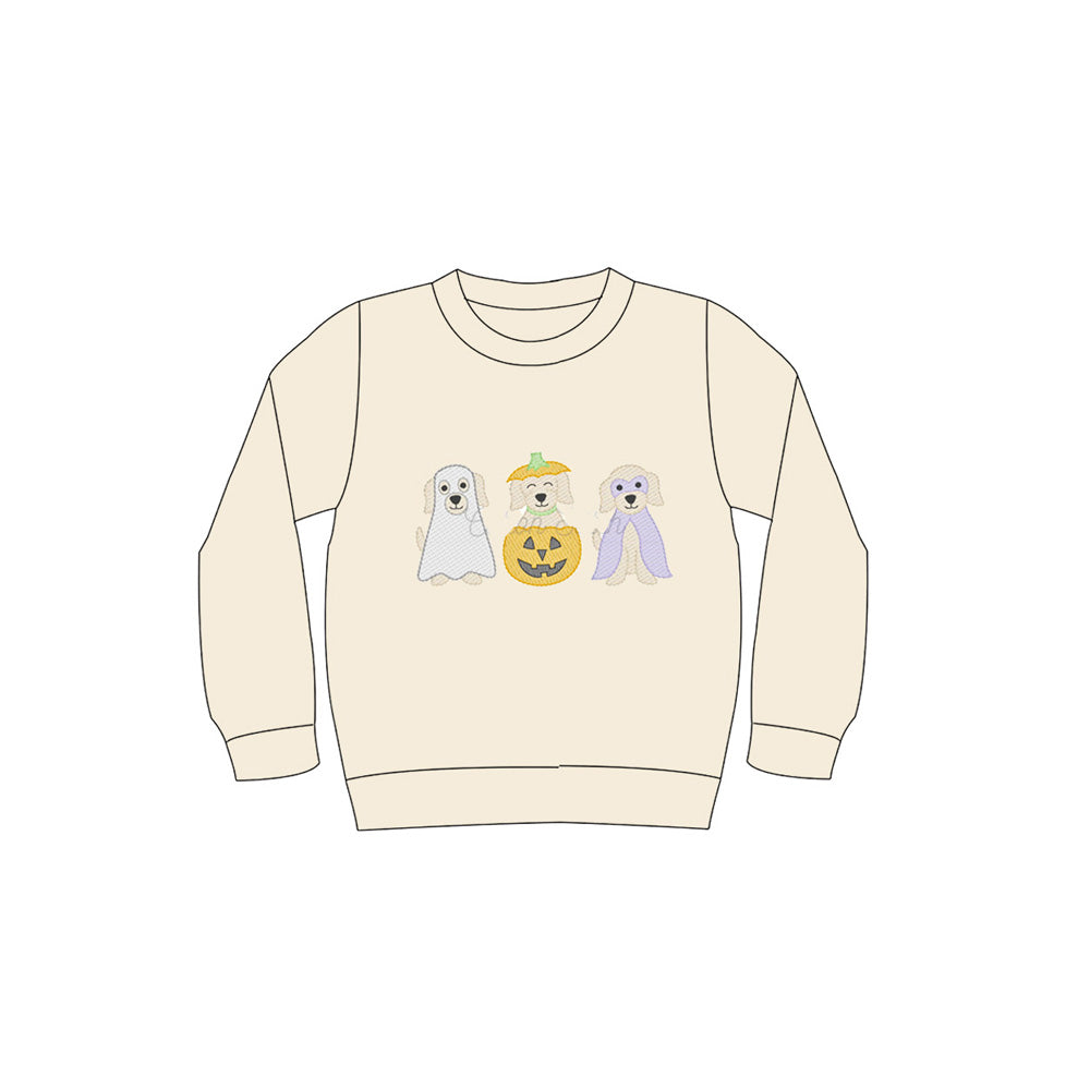 presale BT1277 Baby Boys Khaki Long Sleeves Ghost Pumpkins Dogs Tee Shirts Top  D 6.30