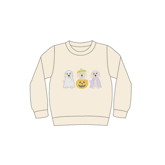 presale BT1277 Baby Boys Khaki Long Sleeves Ghost Pumpkins Dogs Tee Shirts Top D 6.30