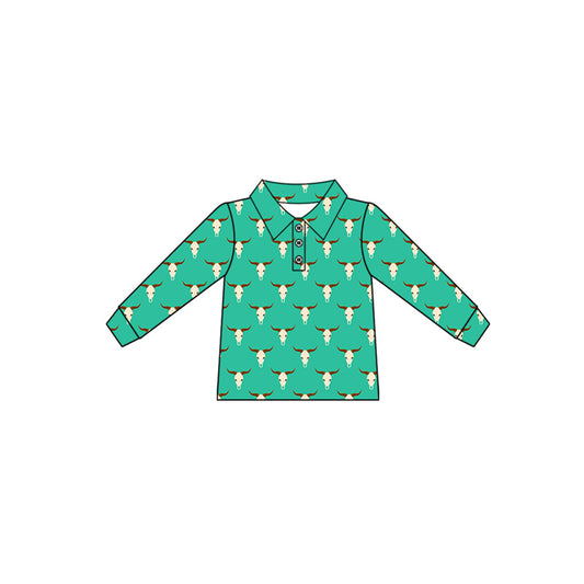 presale BT1281 Baby Boys Long Sleeves Bull Skull Plaid Button Polo Shirts Top D 7.1