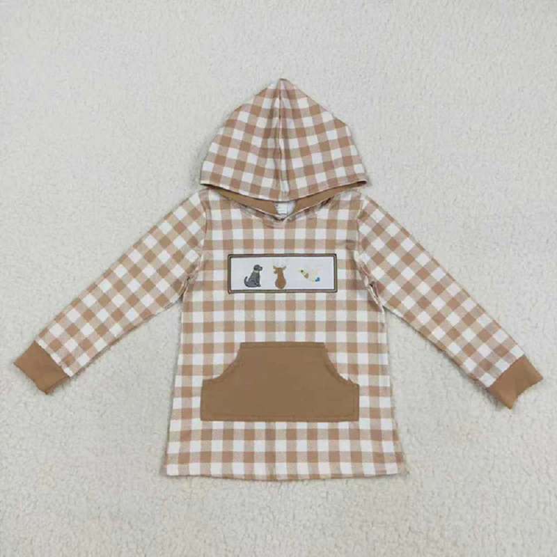 Sibling Embroidery Dogs Deer Fish Kids Hunting Pocket Hoodies Tops D 814 02