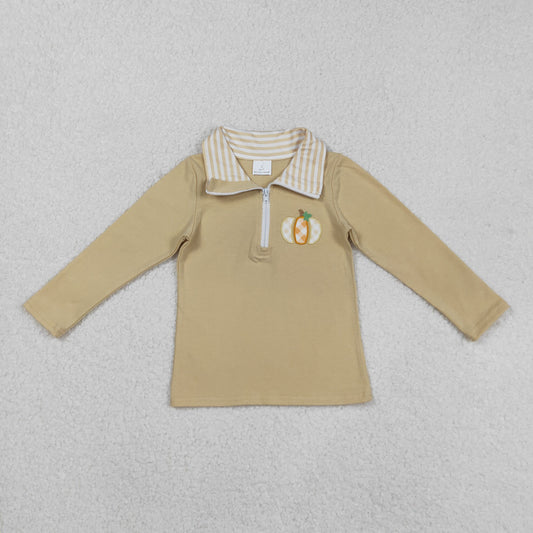 BT1293 Baby Boys Khaki Long Sleeves Pumpkins Zipper Pullover Top D 829