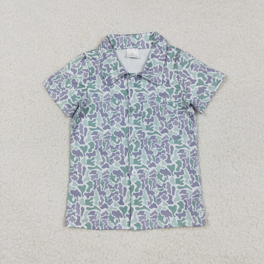 BT1295 Baby Boys Short Sleeves Light Green Camo Button Shirts Top  D 829