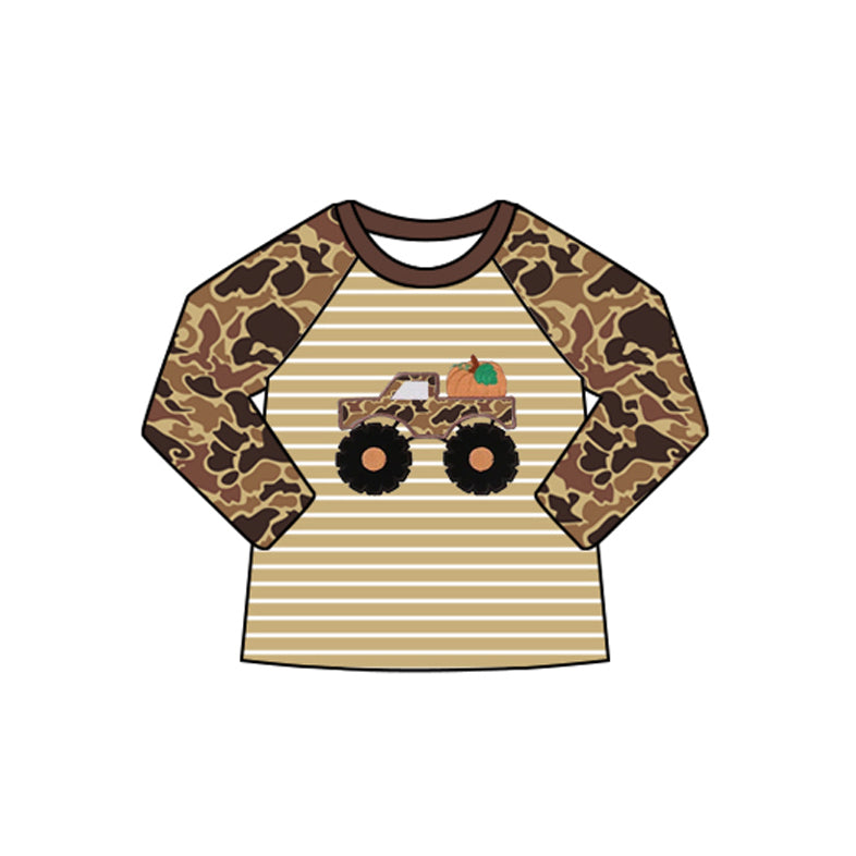 presale BT1298  Baby Boys Brown Camo Long Sleeves Truck Pumpkin Western Tee Shirts  D 7.18