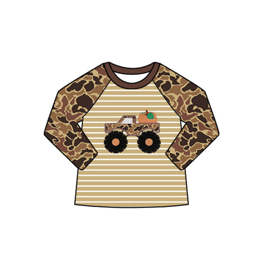 presale BT1298 Baby Boys Brown Camo Long Sleeves Truck Pumpkin Western Tee Shirts D 7.18