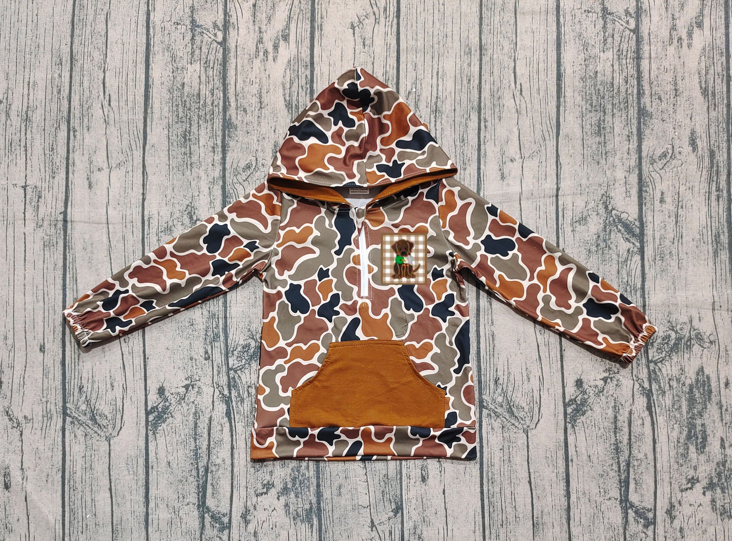 BT1300  Embroidery Dog Baby Boys Camo Pocket Zipper Western Hoodies D 101