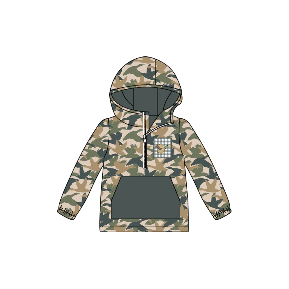 BT1301  Baby Boys Gray Duck Camo Long Sleeves Pocket Zipper Western Hoodies D 925