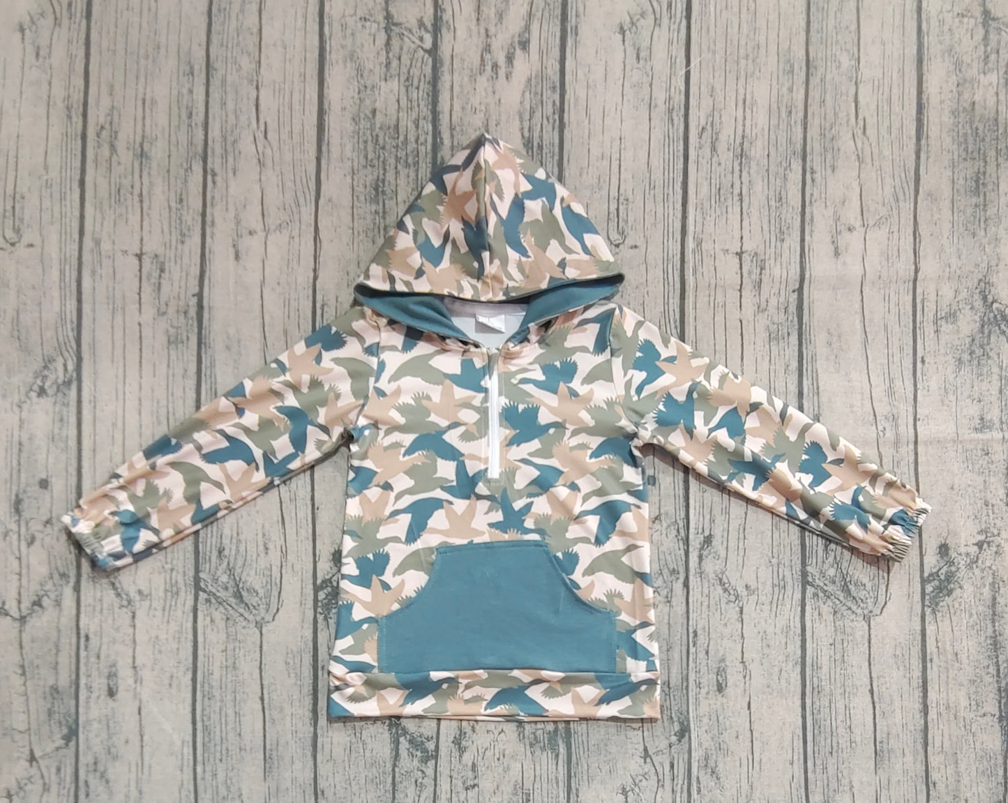 BT1301  Baby Boys Gray Duck Camo Long Sleeves Pocket Zipper Western Hoodies D 925
