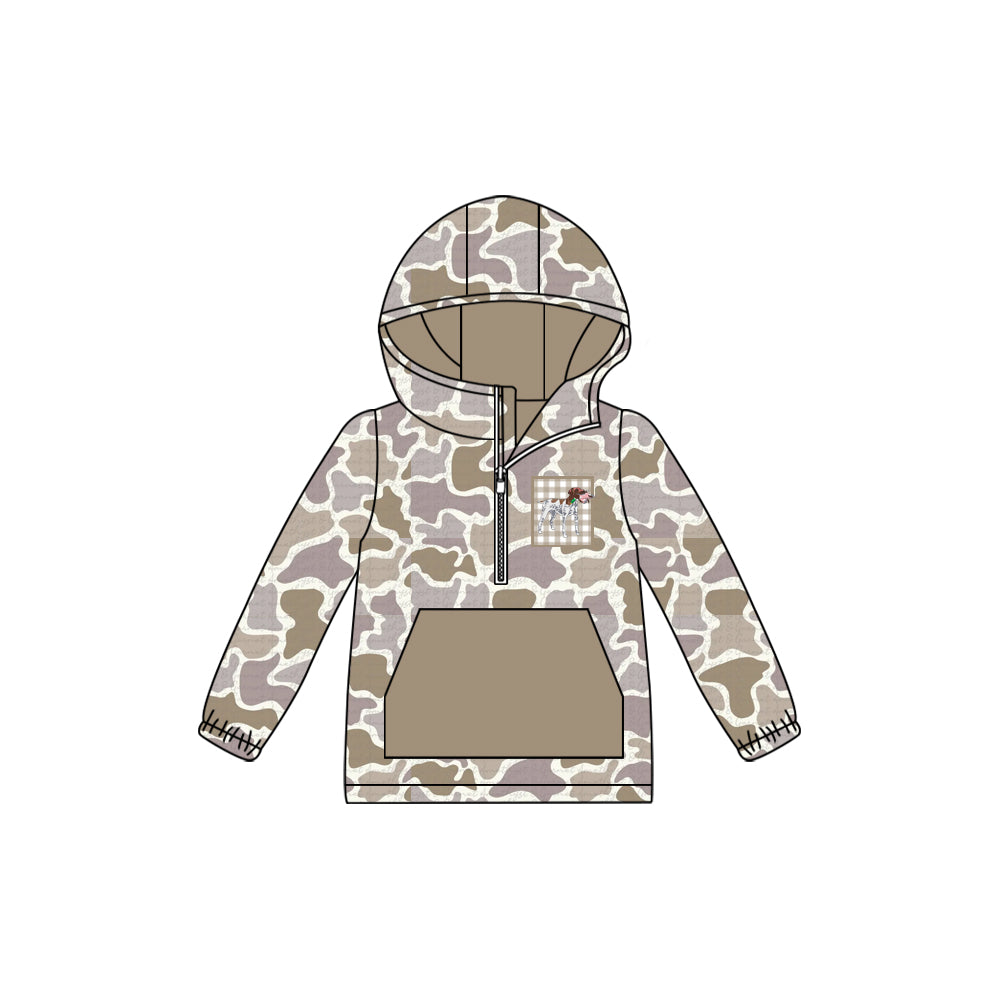 presale  BT1302  Baby Boys Lavender Camo Long Sleeves Dog Duck Pocket Zipper Western Hoodies  D 820