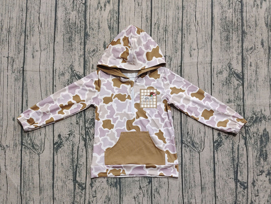 presale  BT1302  Baby Boys Lavender Camo Long Sleeves Dog Duck Pocket Zipper Western Hoodies  D 820