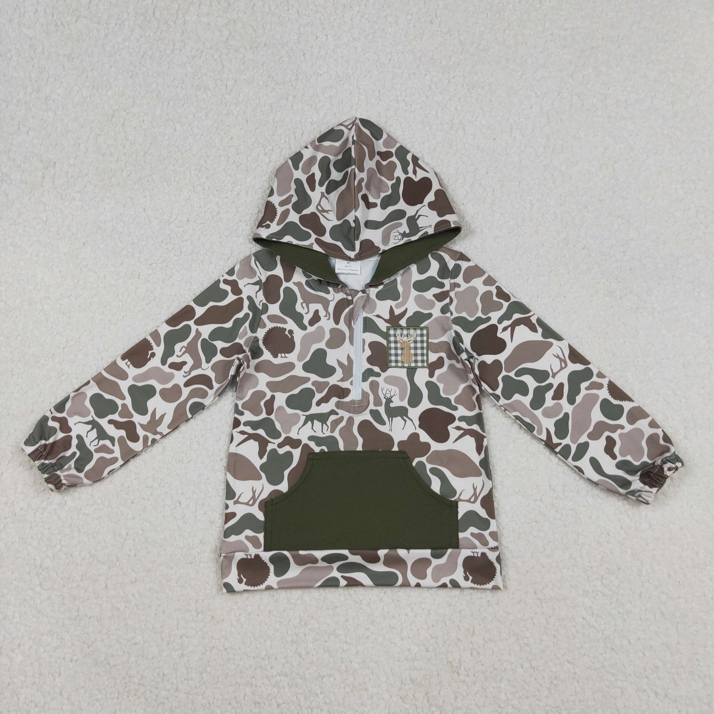 BT1304  Baby Boys Dog Ducks Camo Long Sleeves Deer Pocket Zipper Western Hoodies D 1020