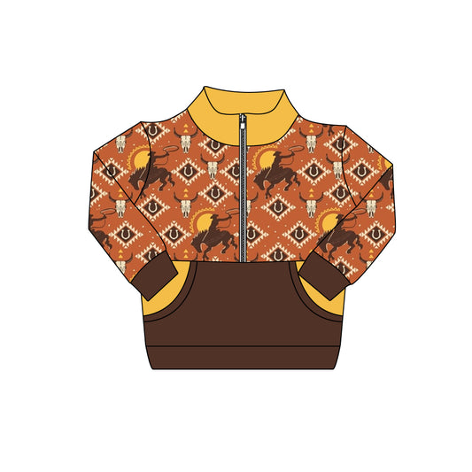 presale BT1305 Baby Boys Aztec Horse Rodeos Plaid Pockets Zipper Pullovers  D 7.28