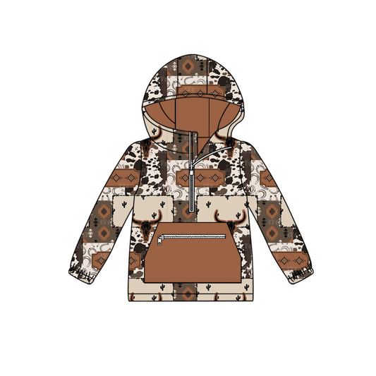 presale BT1306  Baby Boys Bull Skull Aztec Plaid Pockets Zipper Hoodies D 7.28