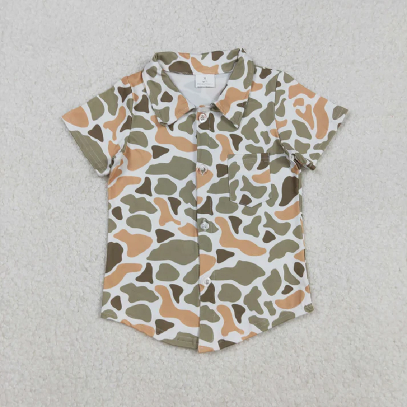 Sibling Baby Boys Green Orange Camo Western Pajamas Button Shirts Hoodies Top    D 929