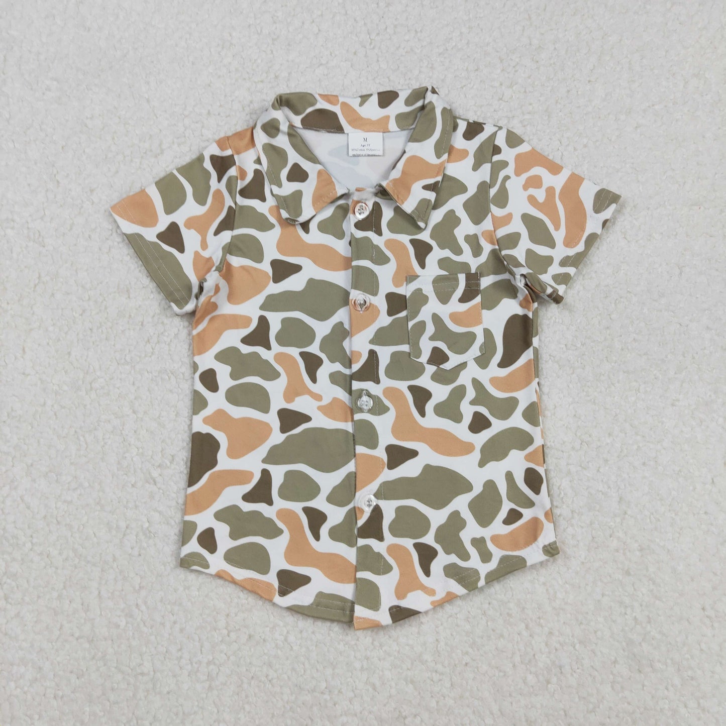 BT1312 Orange Green Camouflage Pocket Button Short Sleeve Top  D 904