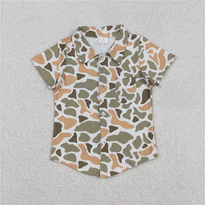 Sibling Baby Boys Green Orange Camo Western Pajamas Button Shirts Hoodies Top  D 920