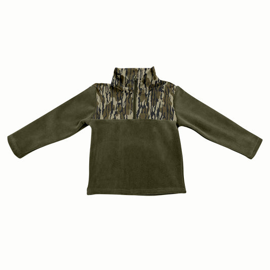 presale BT1317 Baby Boys Western Olive Bottomland Camo Half Zipper Pullover Top D 8.6