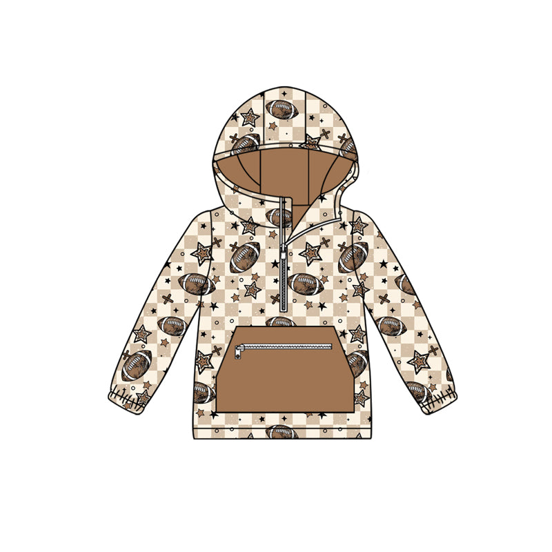presale BT1318  Baby Boys Long Sleeves Football Stars Plaid Pocket Zipper Team Hoodies D 8.7