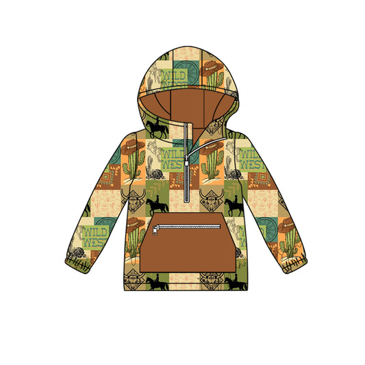 presale BT1319  Baby Boys Bull Skull Cactus Pocket Zipper Western Hoodies Top  D 8.7