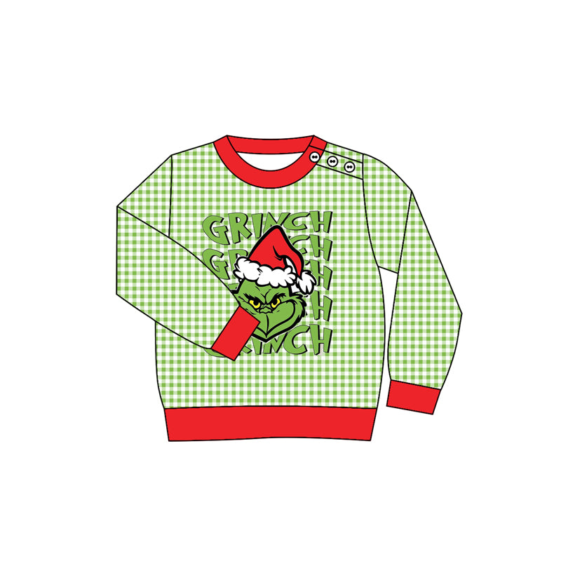 BT1321 Baby Boys Green Face Plaid Christmas Tee Shirts Top D 927