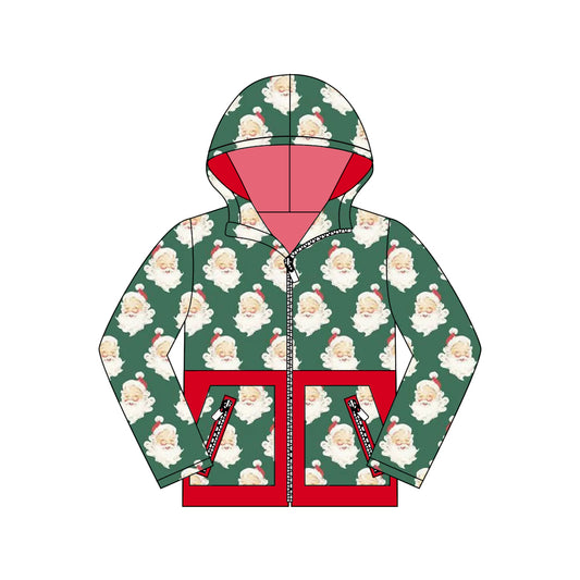 presale BT1329 Baby Boys Christmas Santa Plaid Pocket Zipper Hoodies Top  D 815