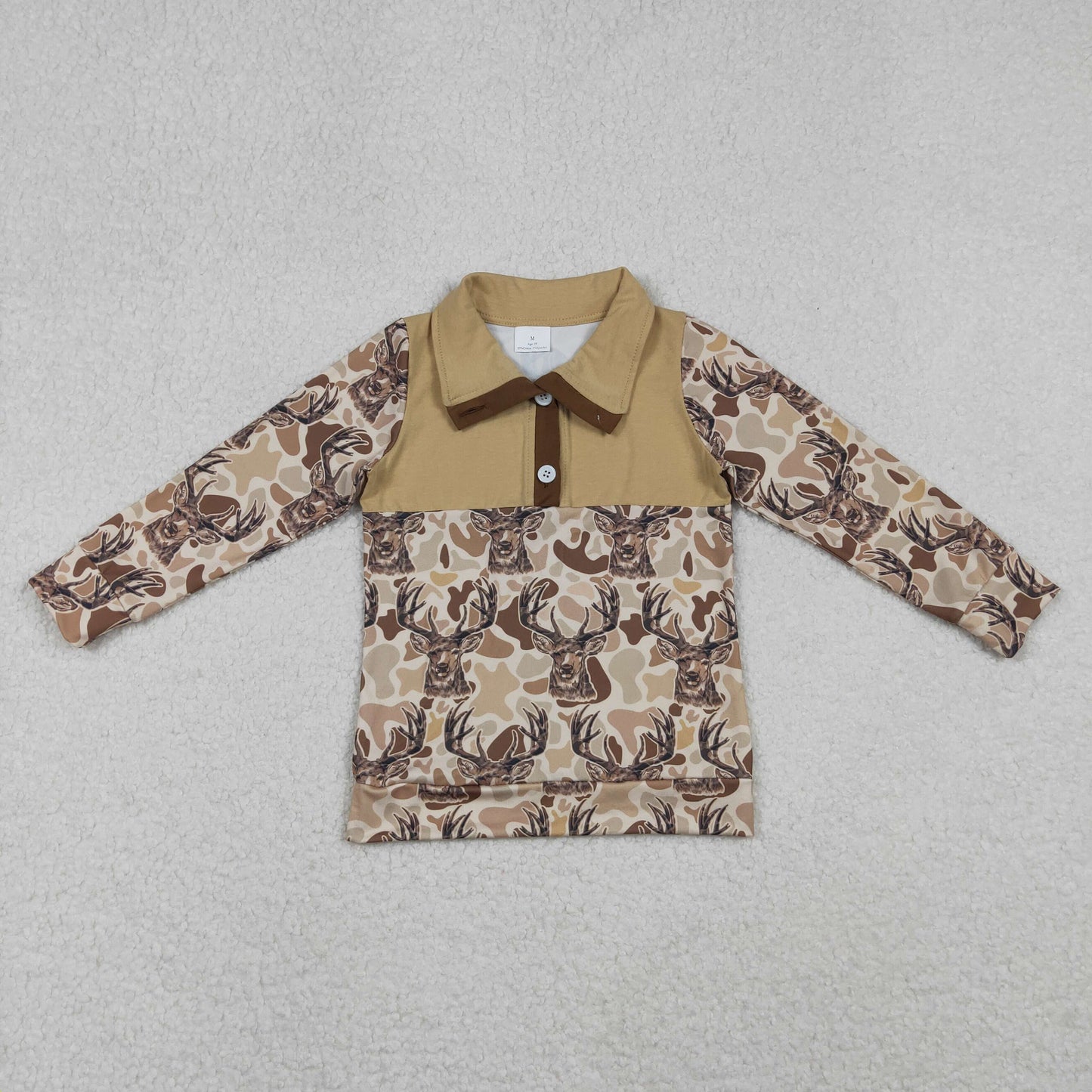 BT1338  Baby Boys Khaki Camo Deer Button Hunting Pullovers Top D 1028