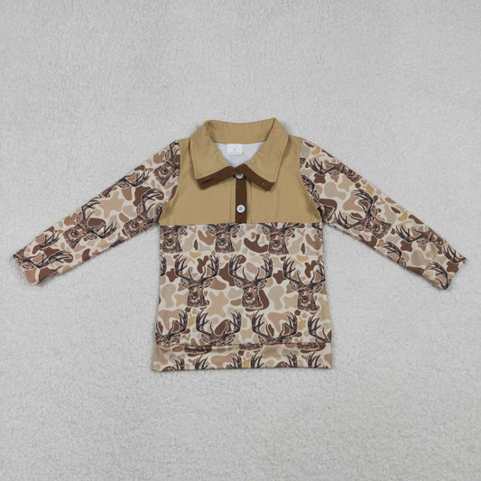 BT1338  Baby Boys Khaki Camo Deer Button Hunting Pullovers Top D 1028
