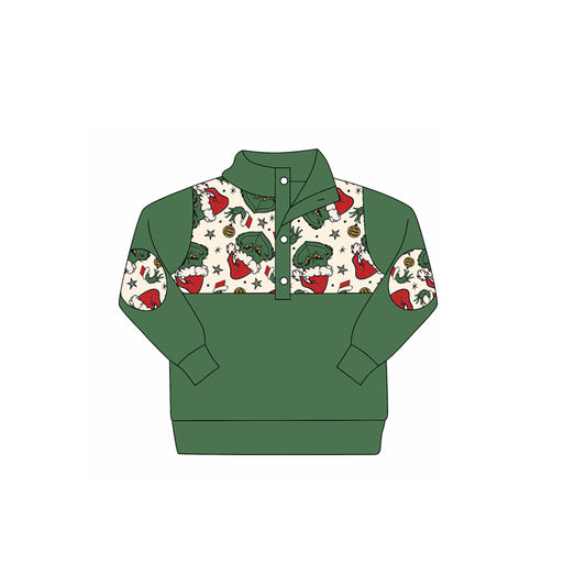 presale BT1339 Baby Boys Green Face Button Christmas Pullovers Top  D 829
