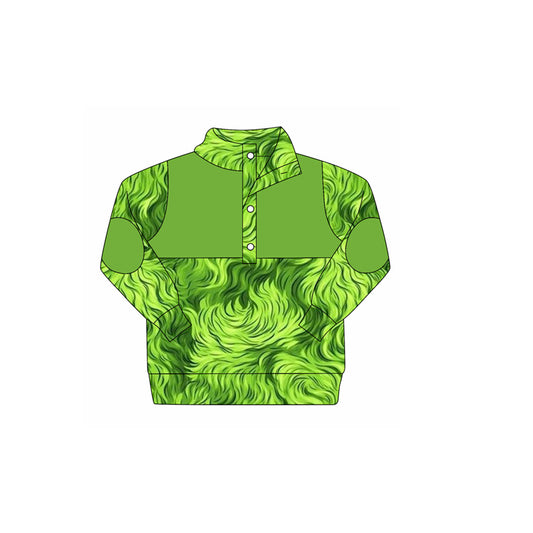 presale BT1340 Baby Boys Green Fur Print Button Christmas Pullovers Top  D 829