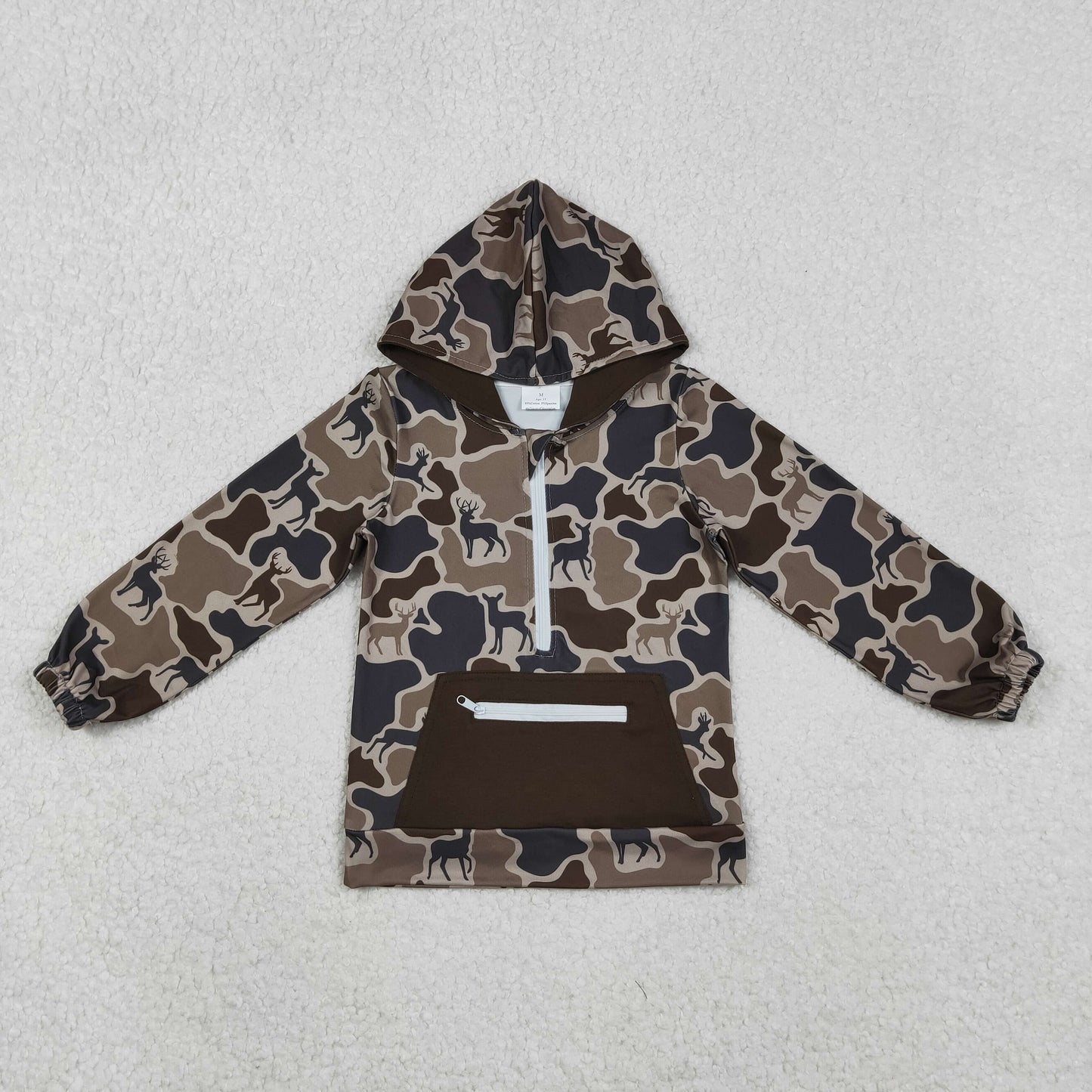 BT1348 Baby Boys Brown Deer Camo Pocket Zipper Hunting Hoodies Top D 1122