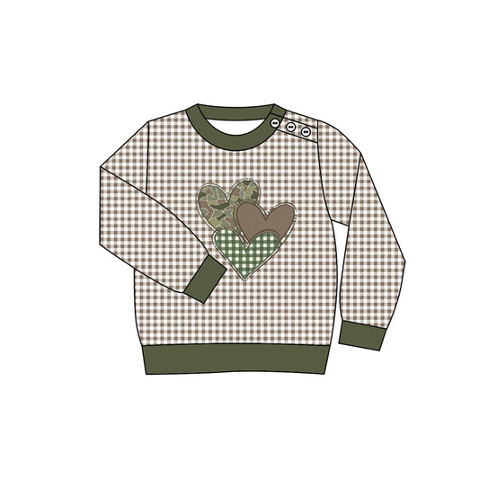 presale BT1352 Baby Boys Green Checked Camo Hearts Valentine Tee Shirts Top D 911
