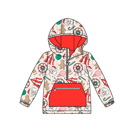 presale BT1353 Baby Boys Santa Coffee Pocket Zipper Christmas Hoodie Top D 911