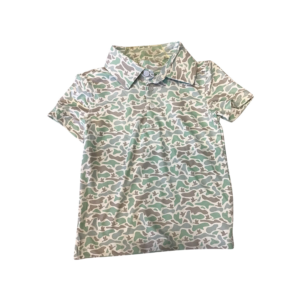presale BT1354 Baby Boys Short Sleeves Green Ducks Camo Button Polo Shirts Top  D 912