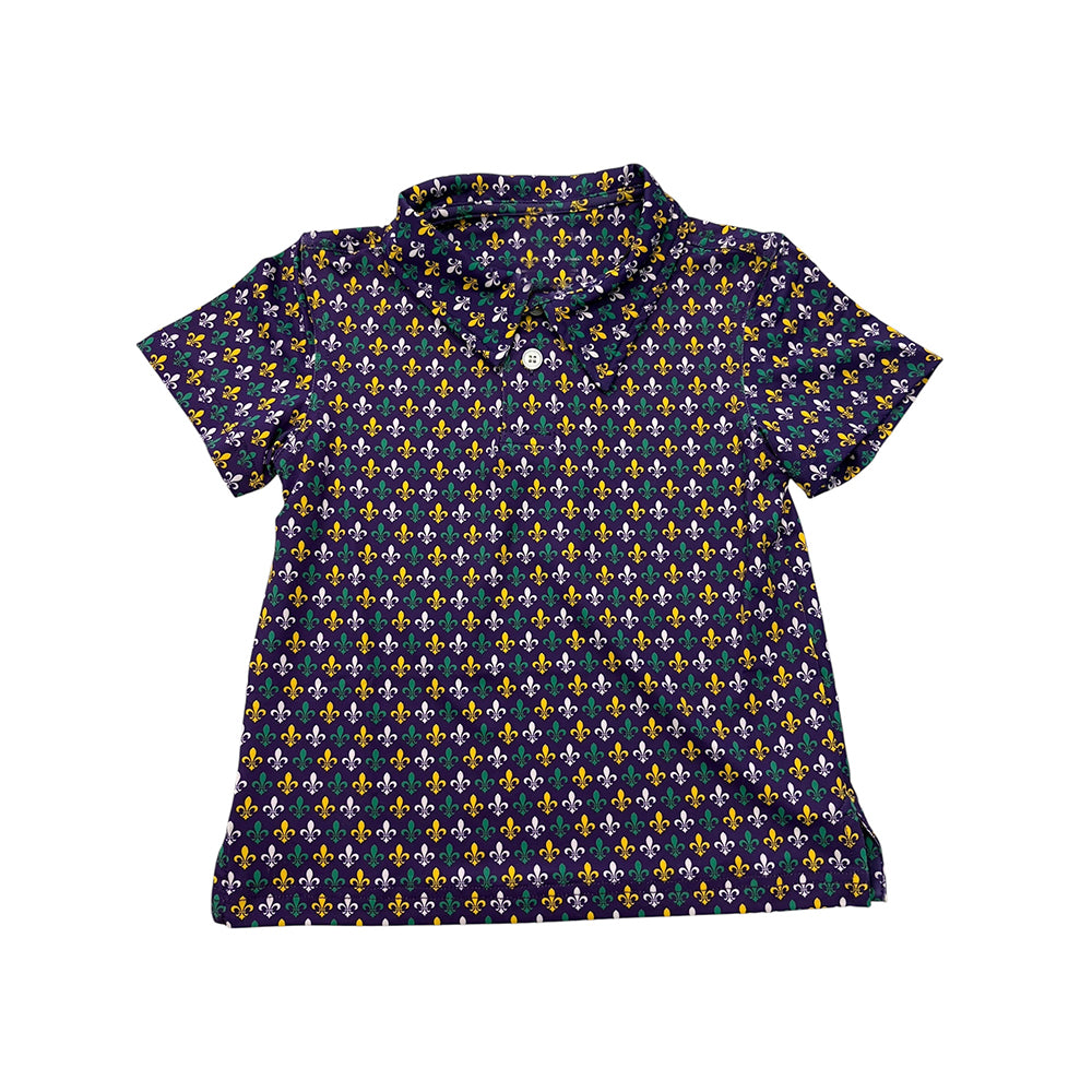 presale BT1356  Baby Boys Purple Green Yellow Anchors Mardigras Button Polo Shirts Top   D 912