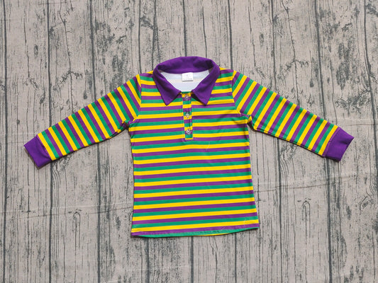 presale BT1358 Mardi Gras yellow, green and purple striped button-down long-sleeved top D D 1202