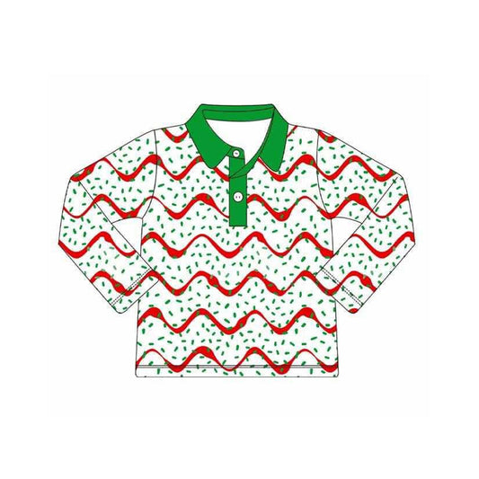 presale BT1361 Baby Boys Stripes Sprinkles Christmas Long Sleeve Button Polo Shirts Top D 915