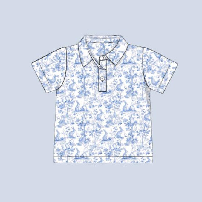 presale BT1362 Baby Boys Short Sleeve Blue Rabbits Floral Easter Button Polo Shirts Top  D 915
