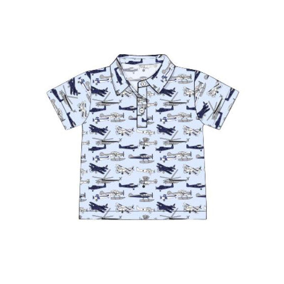presale BT1363 Baby Boys Short Sleeve Blue Planes Button Polo Shirts Top  D 915