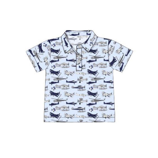 presale BT1363 Baby Boys Short Sleeve Blue Planes Button Polo Shirts Top  D 915