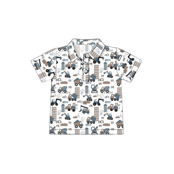 presale BT1366 Baby Boys Short Sleeve Houses Excavators Button Polo Shirts Top  D 915
