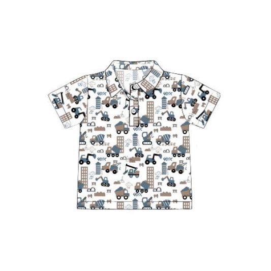 presale BT1366 Baby Boys Short Sleeve Houses Excavators Button Polo Shirts Top  D 915