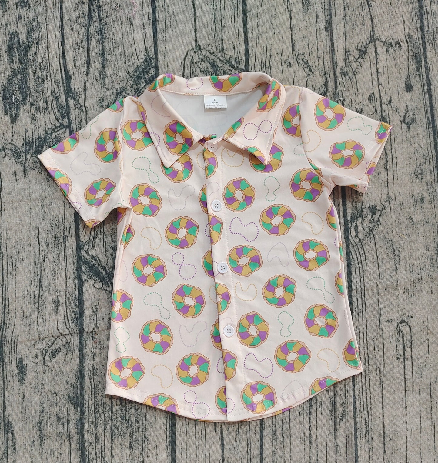 BT1372  Baby Boys Short Sleeve Donuts Button Mardigras Tee Shirts Top  D 1020