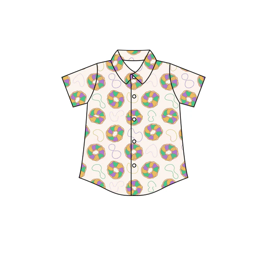 presale BT1372  Baby Boys Short Sleeve Donuts Button Mardigras Tee Shirts Top  D 917