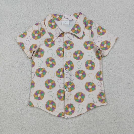 BT1372 Baby Boys Short Sleeve Donuts Button Mardigras Tee Shirts Top D 1020