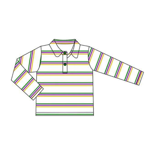 presale BT1375  Baby Boys Purple Yellow Green Stripes Button Mardigras Polo Shirts Top  D 918