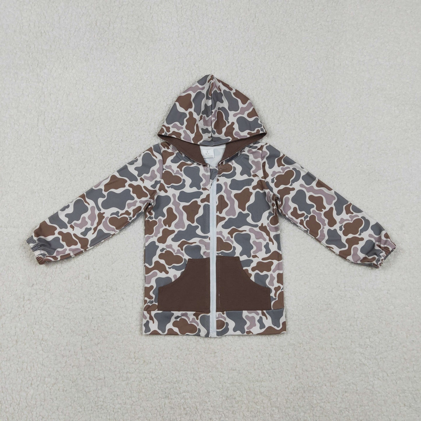 BT1376 Baby Boys Dark Green Camo Pocket Zipper Hoodies Jackets Top