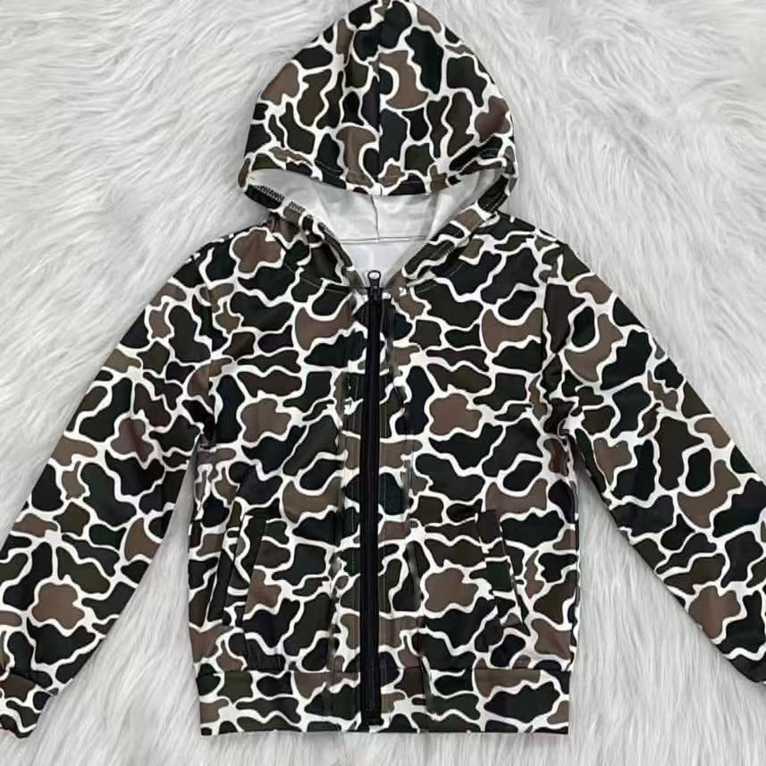 presale BT1382 Baby Boys Dark Brown Camo Pockets Zipper Western Hoodie Jackets Top D 924