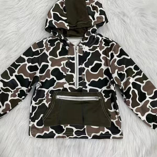 presale BT1383  Baby Boys Olive Brown Camo Pockets Zipper Western Hoodie Jackets Top D 924
